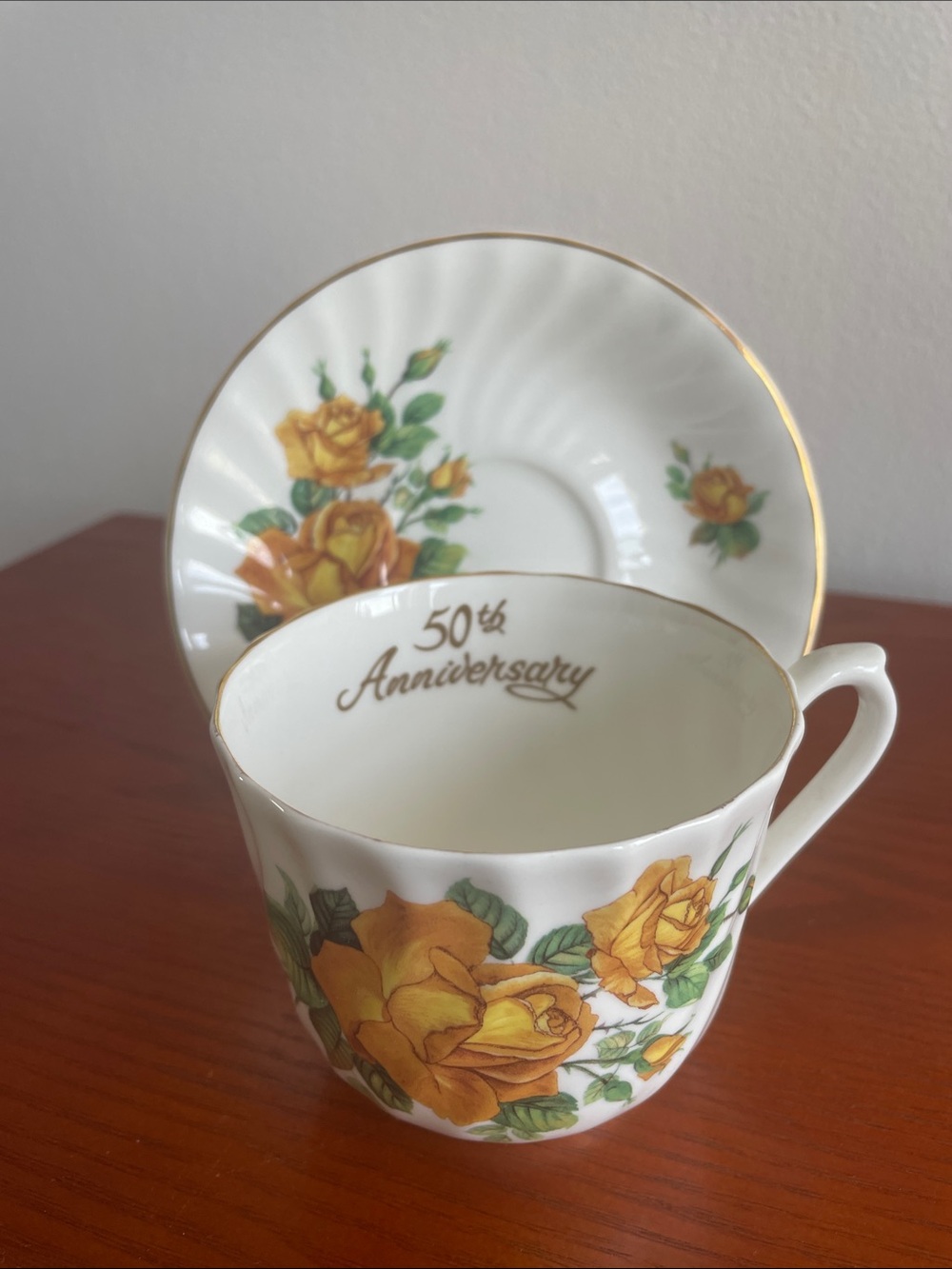 Hayward & Warwick 50th Anniversary Yellow Rose Fine Bone China Tea Cup & Saucer